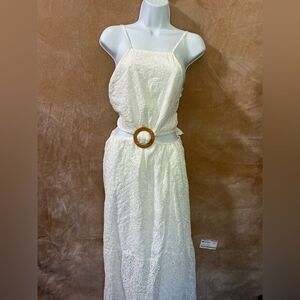 CIDER Elegant White Eyelet‎ Dress with Belt-XL